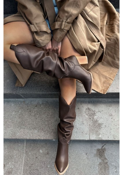 Orsenas Mat Deri Körüklü Kadın Kovboy Çizme Acı Kahve fiyatları