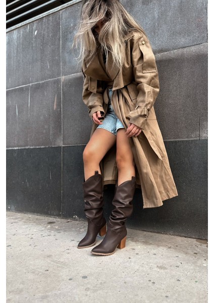 Orsenas Mat Deri Körüklü Kadın Kovboy Çizme Acı Kahve fırsatları