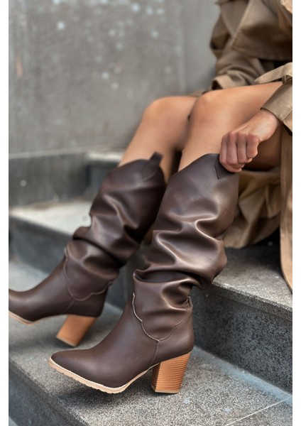 Orsenas Mat Deri Körüklü Kadın Kovboy Çizme Acı Kahve indirimleri