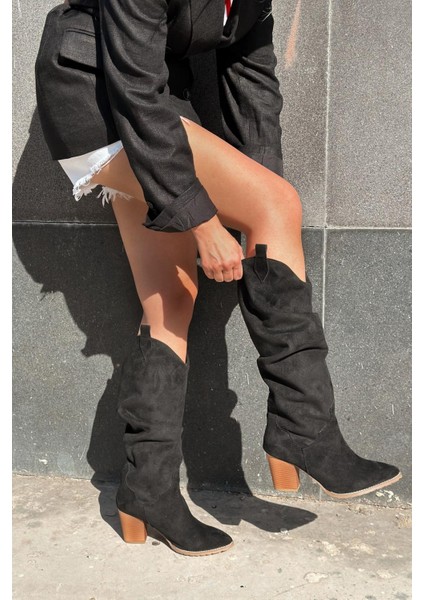 Orsenas Süet Körüklü Kadın Kovboy Çizme Siyah fiyatları