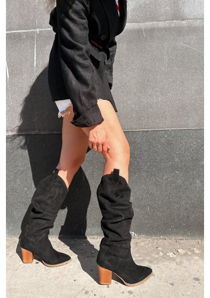 Orsenas Süet Körüklü Kadın Kovboy Çizme Siyah modelleri