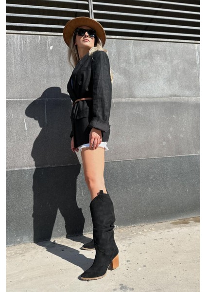 Orsenas Süet Körüklü Kadın Kovboy Çizme Siyah fırsatları