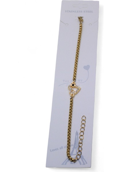 Altın Renk Arnavut Zincir Kalp Figür Çelik Bileklik - 3667 fiyatları