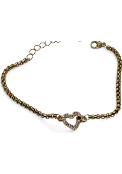 Altın Renk Arnavut Zincir Kalp Figür Çelik Bileklik - 3667 modelleri