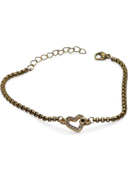 Altın Renk Arnavut Zincir Kalp Figür Çelik Bileklik - 3667 fırsatları