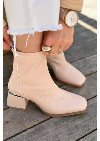 Daviyo Mat Deri Streç Kadın Bot Nude fiyatları