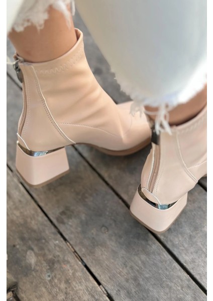 Daviyo Mat Deri Streç Kadın Bot Nude fırsatları