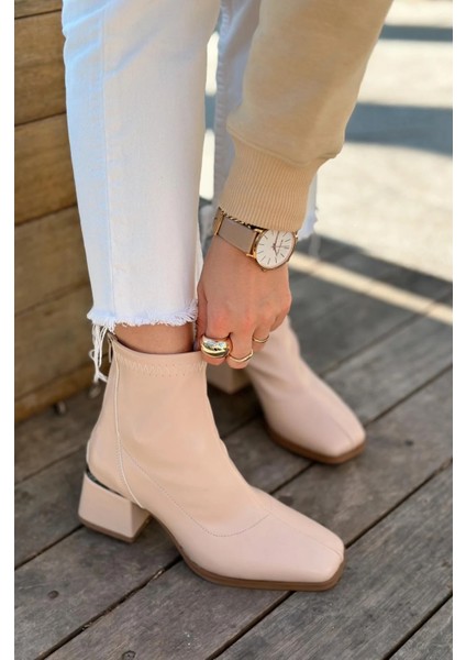 Daviyo Mat Deri Streç Kadın Bot Nude indirimleri