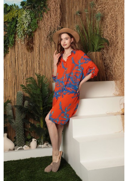 Desenli Viskon Kadın Gömlek Elbise modelleri