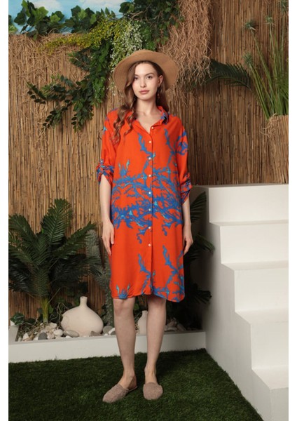 Desenli Viskon Kadın Gömlek Elbise fırsatları