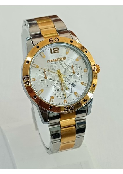 çelik kordonlu, metalik üstüne altın sarısı kaplama, takvim göstergeli, su geçirmez, 2 yıl garantili Erkek Kol Saati