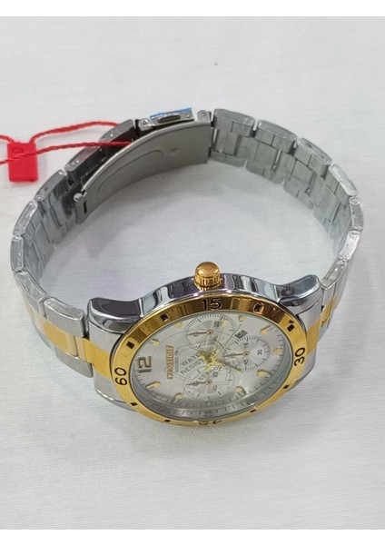çelik kordonlu, metalik üstüne altın sarısı kaplama, takvim göstergeli, su geçirmez, 2 yıl garantili Erkek Kol Saati modelleri