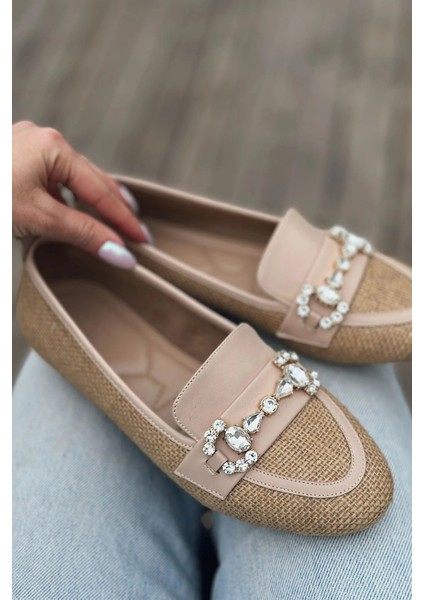 Pore Hasır Taş Detaylı Kadın Loafer Bej indirimleri