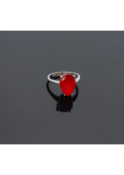 Kırmızı Garnet Taşlı 925 Ayar Gümüş Yüzük Parmağa Göre Ayarlanır 3.60 gr