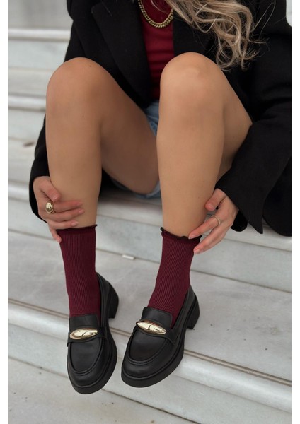 Ravilla Mat Deri Toka Detaylı Kadın Loafer Siyah modelleri