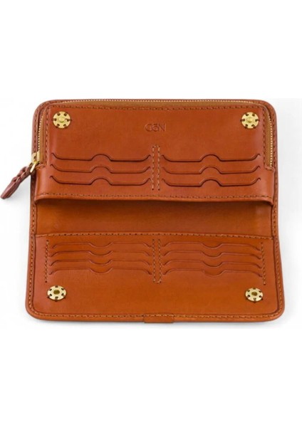 Deri El Yapımı Yatay Telefon Bölmeli Fermuarlı ve Çıt Çıtlı Kadın Cüzdan (Liva) indirimleri