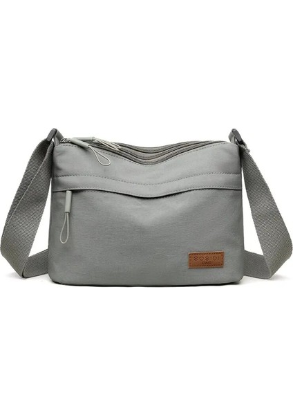 Kadınların Büyük Kapasiteli Omuz Çantası - Bej Naylon, Ayarlanabilir Askı Gri