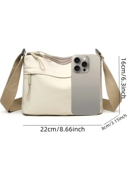 Kadınların Büyük Kapasiteli Omuz Çantası - Bej Naylon, Ayarlanabilir Askı Gri fırsatları