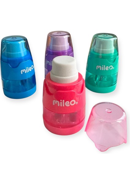 Mileo Maxi Çift Bıçaklı Kalemtraş, Silgili, Renkli, 4 Farklı Renk Seçeneği