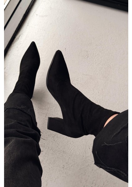 Ardews Süet Topuklu Çorap Bot Siyah modelleri