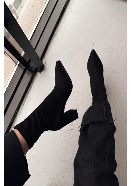 Ardews Süet Topuklu Çorap Bot Siyah indirimleri