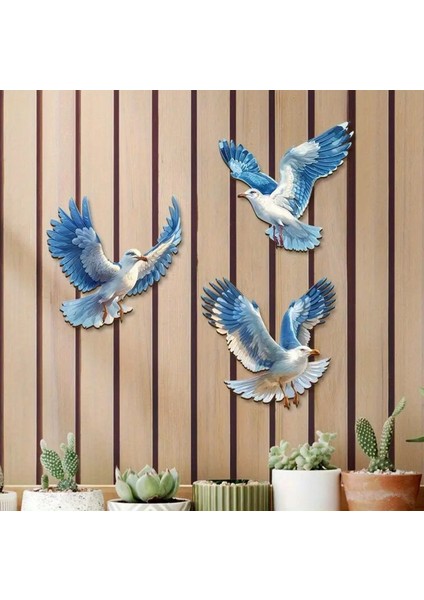 3 Parça Deniz Kuşu Duvar Dekoru Seti - Kıyı Temalı El Yapımı
