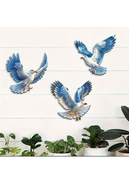 3 Parça Deniz Kuşu Duvar Dekoru Seti - Kıyı Temalı El Yapımı modelleri