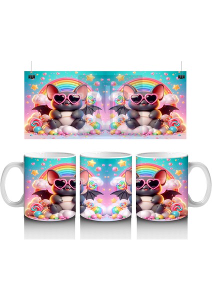 Neon Renkli Tatlı Canavarlar Figürlü Eğlenceli Cadılar Bayramı Baskılı Kupa Bardak