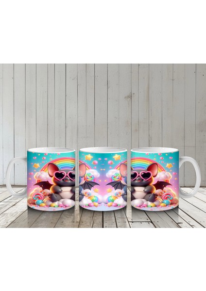 Neon Renkli Tatlı Canavarlar Figürlü Eğlenceli Cadılar Bayramı Baskılı Kupa Bardak