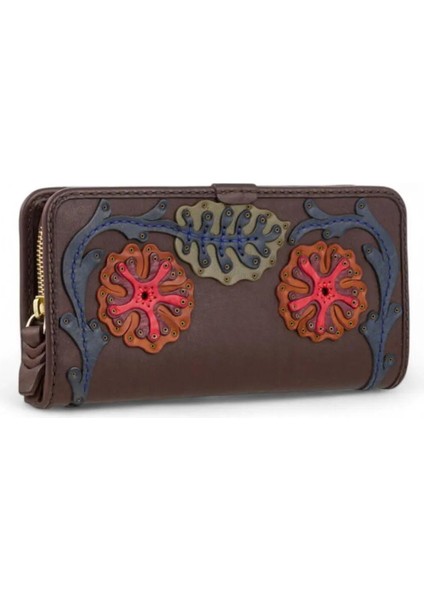 %100 Deri El Yapımı Yatay Telefon Bölmeli Fermuarlı ve Çıt Çıtlı Kadın Cüzdan (Liva)