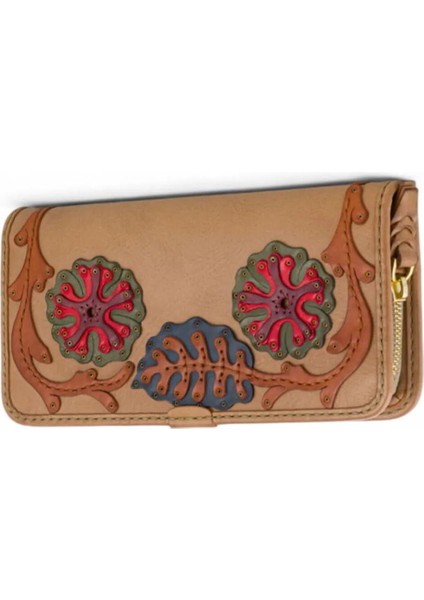 %100 Deri El Yapımı Yatay Telefon Bölmeli Fermuarlı ve Çıt Çıtlı Kadın Cüzdan (Liva) fiyatları