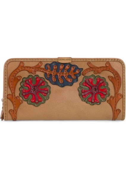 %100 Deri El Yapımı Yatay Telefon Bölmeli Fermuarlı ve Çıt Çıtlı Kadın Cüzdan (Liva)