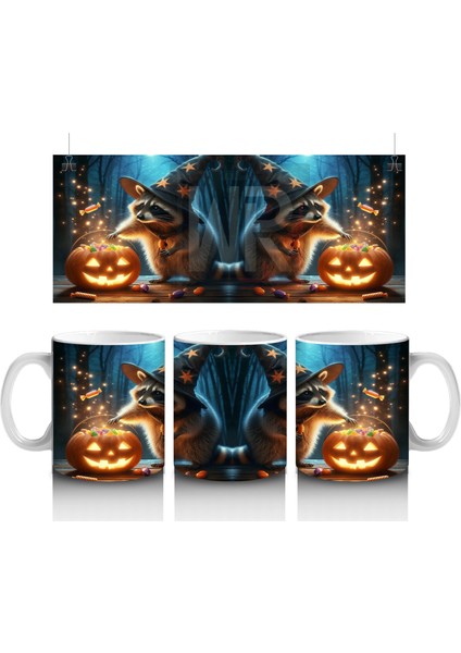 Kurt Adam ve Balkabağı Figürlü Gotik Korku Temalı Cadılar Bayramı Baskılı Kupa