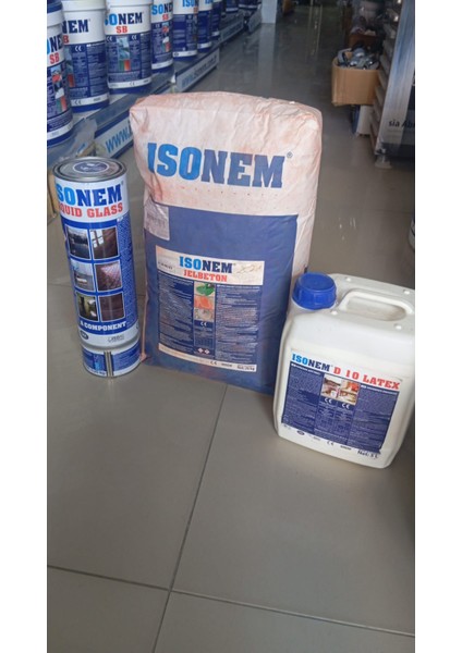 Jelbeton 20 Kğ Krmızı +D10 Latex Astar 5 Kğ+ Liquid Glass Sıvı Cam Şeffaf 2 Kğ
