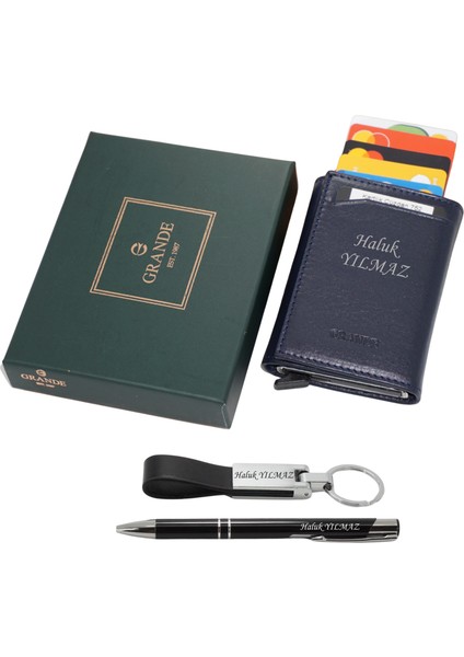 752 Isme Özel Hakiki Deri Mekanizmalı Erkek Cüzdan Isme Özel Kalem-Anahtarlık Hediyeli