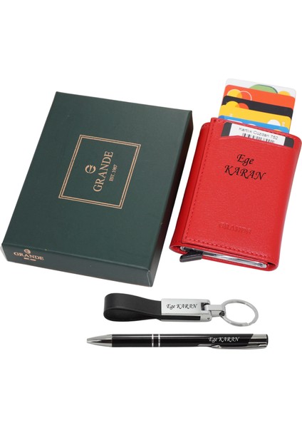 752 Isme Özel Hakiki Deri Mekanizmalı Erkek Cüzdan Isme Özel Kalem-Anahtarlık Hediyeli