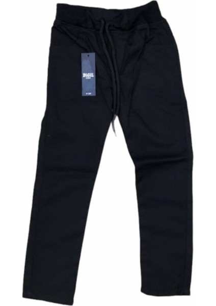 Çocuk Okul Pantalonu Şerz Kumaş Tam Lastikli Kaşkorse Siyah