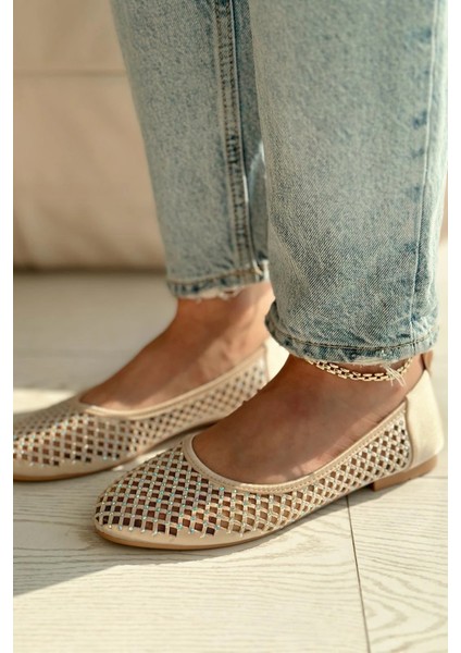 Ronetta Saten Taş Detaylı Babet Nude