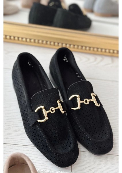 Rofin Süet Toka Detaylı Delikli Kadın Loafer Siyah modelleri