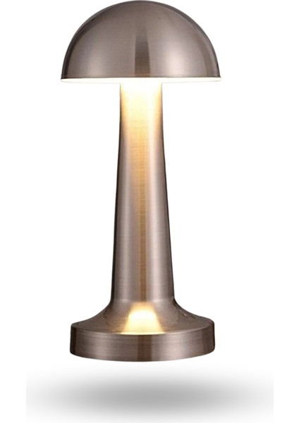 Büro Ev Ofis Hediyesi Için Şarjlı Dokunmatik 3renk LED Silver Mantar Tarz Masa Lambası