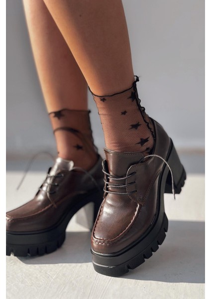 Sapetos Kalın Taban Topuklu Kadın Loafer Acı Kahve Mat Rugan fiyatları