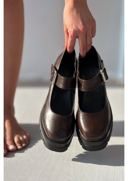 Solea Kalın Taban Topuklu Mary Jane Acı Kahve Mat Deri fiyatları