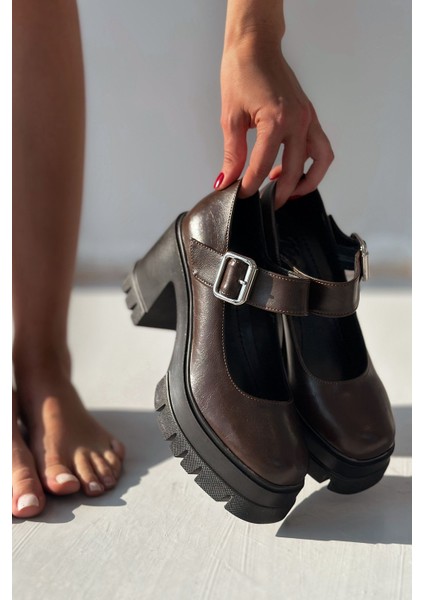 Solea Kalın Taban Topuklu Mary Jane Acı Kahve Mat Deri indirimleri