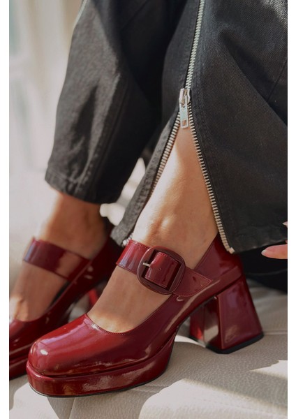 Lanis Rugan Toka Detaylı Platform Topuklu Ayakkabı Bordo fiyatları