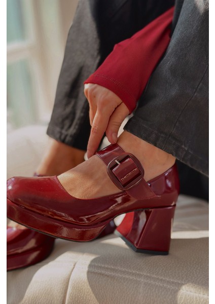 Lanis Rugan Toka Detaylı Platform Topuklu Ayakkabı Bordo modelleri