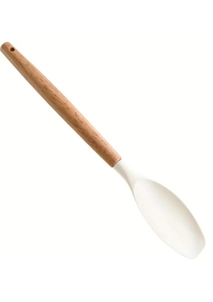 Beyaz 2 Adet Fitma Silikon Spatula Ahşap Saplı - Pişirme