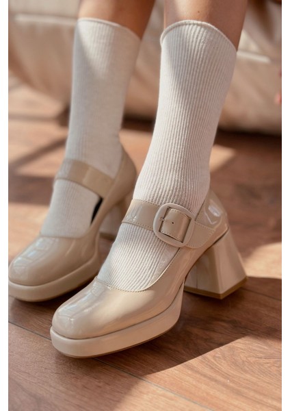 Lanis Rugan Toka Detaylı Platform Topuklu Ayakkabı Bej modelleri