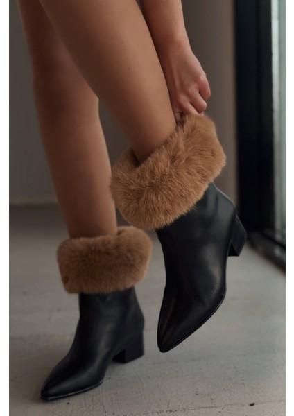Sindamo Mat Deri Peluş Detaylı Siyah Kadın Bot fırsatları