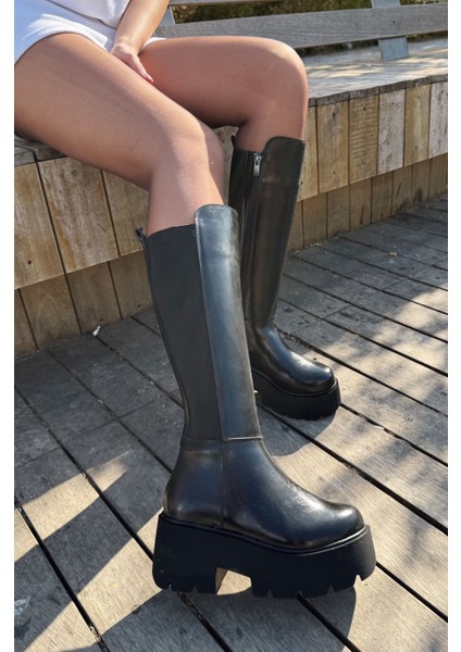 Tinta Mat Deri Siyah Kalın Taban Kadın Çizme fiyatları