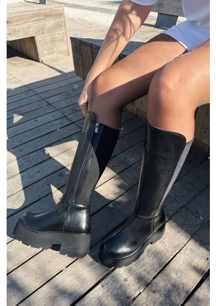 Tinta Mat Deri Siyah Kalın Taban Kadın Çizme modelleri